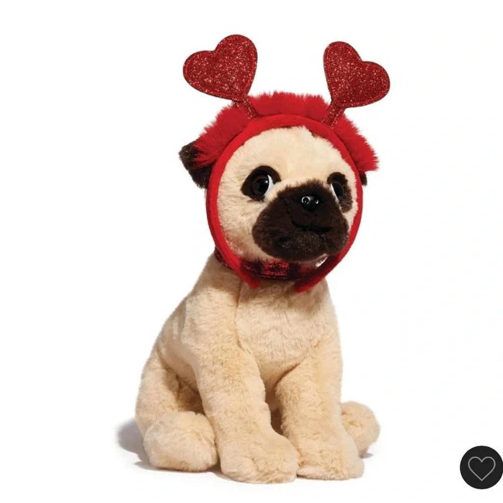 FAO Schwarz 12" Sparklers Toy Plush Pug with Removable Red Heart Boppers - Picture 6 of 8